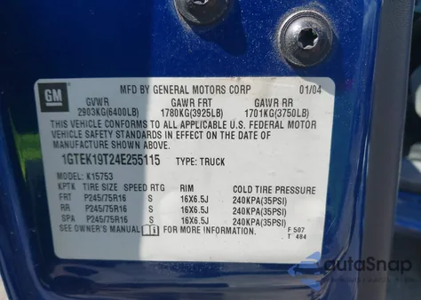 2004 GMC Sierra 1500 z USA, uszkodzony, nr VIN 1GTEK19T24E255115